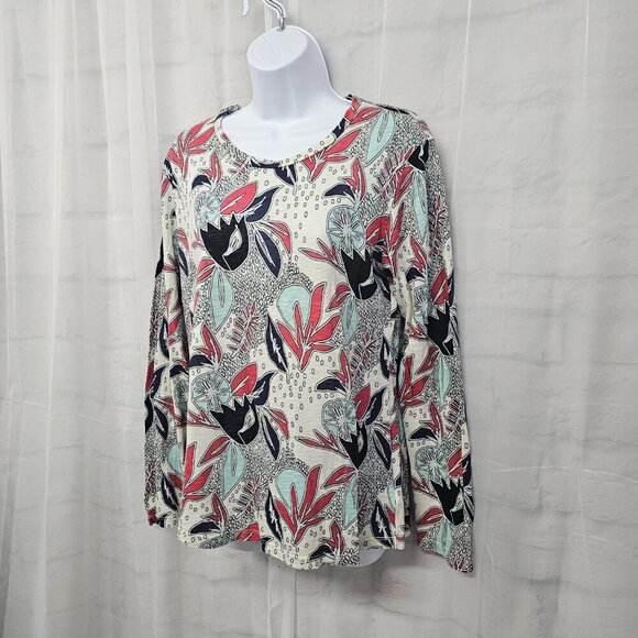 Stateside Blue Red Long Sleeve Tee Shirt Floral Artsy Boho XL - Picture 5 of 10